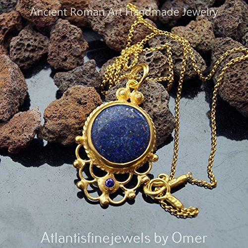 Peacock Handcrafted Turkish Lapis Necklace 24k Gold Over Sterling Silver By Omer