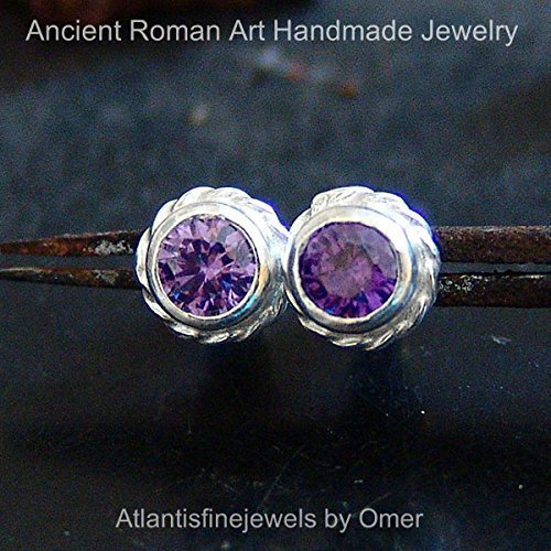 Turkish Amethyst Earrings Handmade Designer Jewelry By Omer 925 Sterling Silver