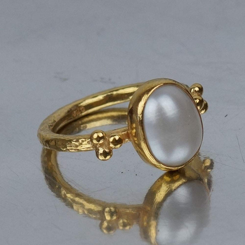 Omer Turkish Sterling Silver 925 k Pearl Ring Handmade 24 K Gold Vermeil Plated