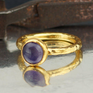  Turkish Amethyst Ring Handmade Designer Jewelry By Omer 925 Sterling Silver 24 k Yellow Gold Plated