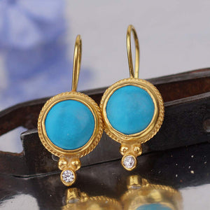 Omer Handmade Roman Art 925 k Sterling Silver Turquoise Artisan Gold Earrings