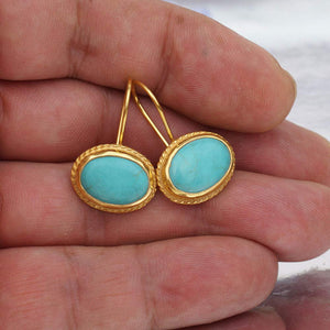 925 Silver Roman Art Handmade Designer Dome Turquoise Earrings 24k Gold Vermeil