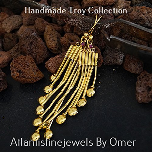 Turkish Troy Earrings Handmade Designer Jewelry By Omer 925 Sterling Silver 24 k Yellow Gold Plated