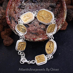 Handmade Ancient Roman Art Coin Bracelet By Omer 925k Sterling Silver