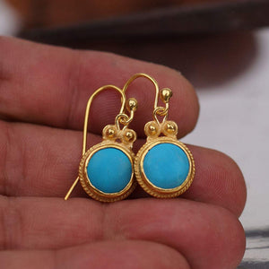 Omer 925 Silver Roman Art Handmade Dangle Turquoise Earrings 24k Gold Vermeil Turkish Jewelry