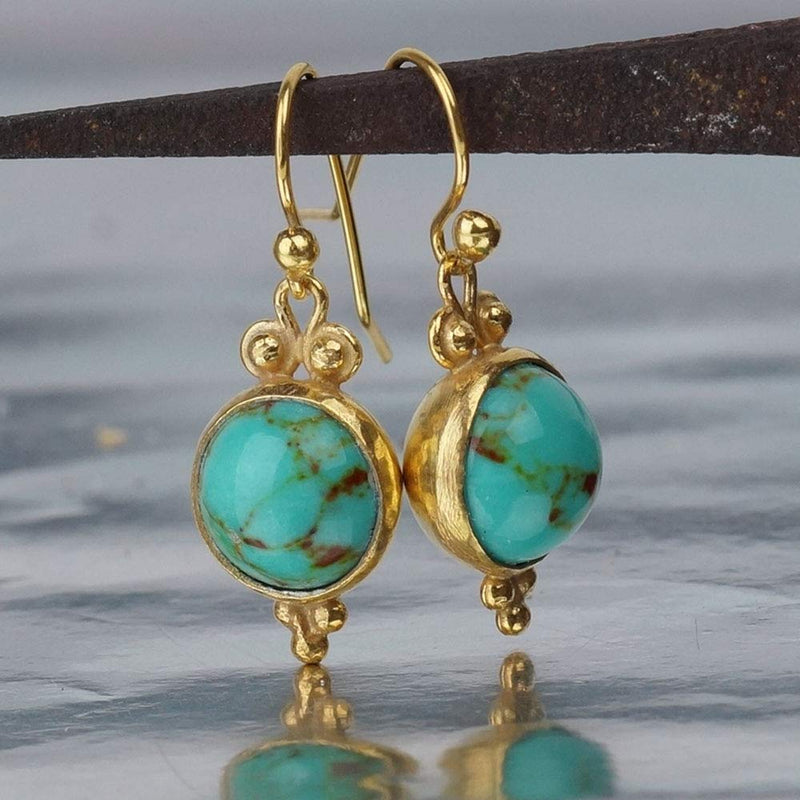  Turkish Turquoise Earrings Handmade Designer Jewelry By Omer 925 Sterling Silver 24 k Yellow Gold Plated