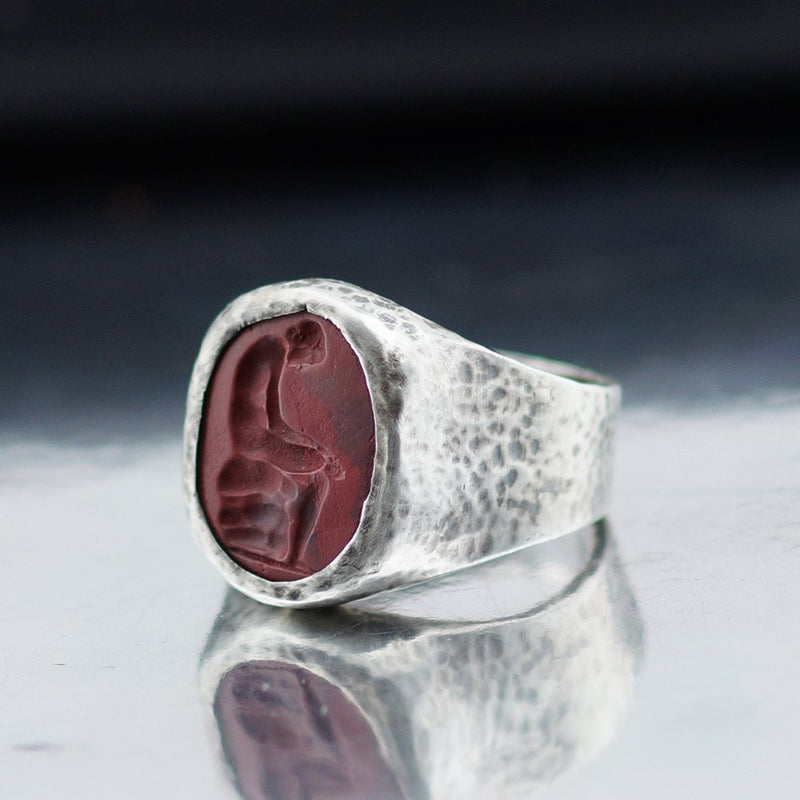 *MADE TO ORDER Handmade Venetian İntaglio Rustic Men's Ring Oxidized 925 Silver