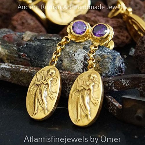 Turkish Bronze Coin Earrings Handmade Designer Jewelry By Omer 925 Sterling Silver 24 k Yellow Gold Plated