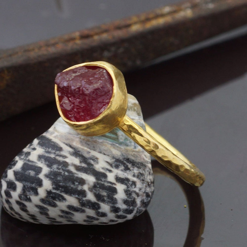 Ancient Work Handmade Rough Ruby Stack Ring By Omer 24k Vermeil Sterling Silver