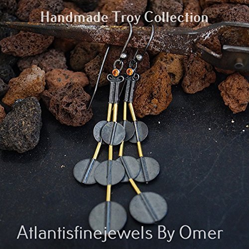 Omer 925 Silver Handmade Anatolian Troy Bead Earrings Orange Topaz Ancient Work