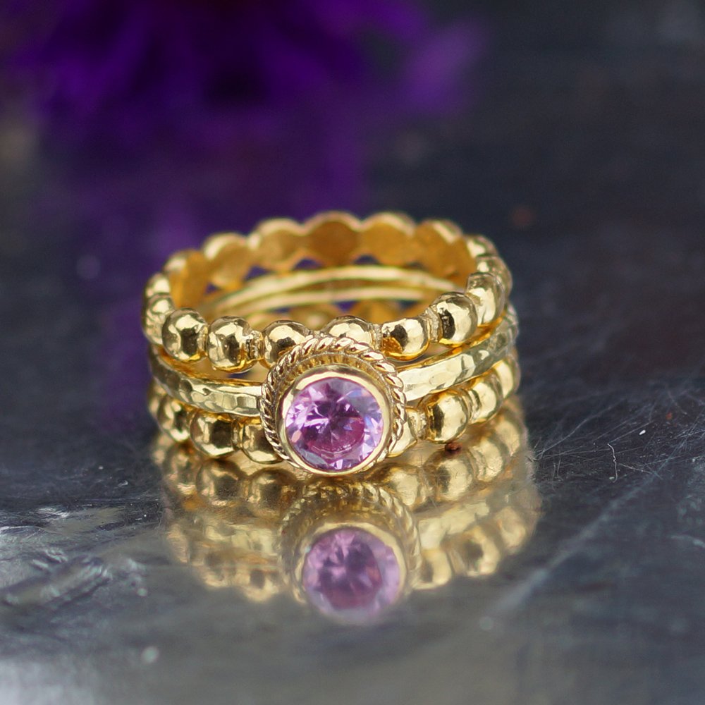 Turkish Pink Topaz Ring Handmade Designer Jewelry By Omer 925 Sterling Silver 24 k Yellow Gold Plated