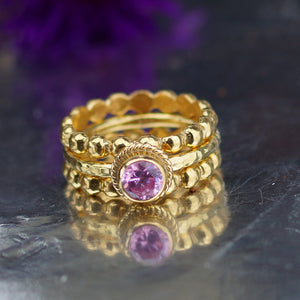 Turkish Pink Topaz Ring Handmade Designer Jewelry By Omer 925 Sterling Silver 24 k Yellow Gold Plated