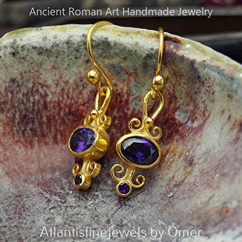 Omer 925 Sterling Silver Amethyst Hook Earrings Handmade Turkish Women Jewelry