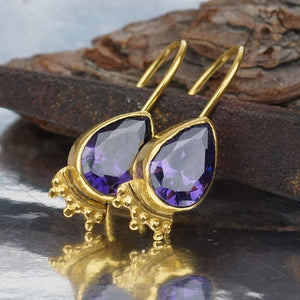 925 Sterling Silver Handmade Amethyst Earrings 24 k Gold Vermeil Turkish Jewelry