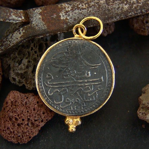 Handmade Ottoman Coin Pendant 24 K Gold Over Sterling Silver 925k Design By Omer