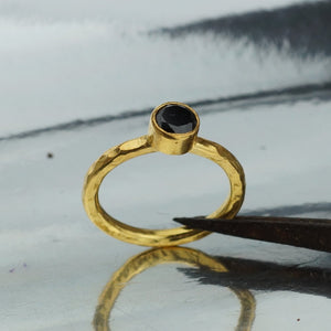 Sterling Silver Hammered Black Onyx Stack Ring 24k Gold Vermeil Handcrafted Turk