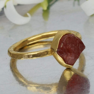 Omer Natural Raw/uncut Orange Garnet Stacking Ring Handcrafted Hammered 24K Yell
