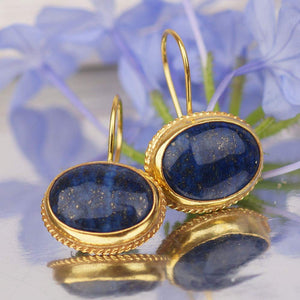 Omer 925 k Silver Blue Lapis Gold Earrings Roman Art Artisan Turkish Jewelry