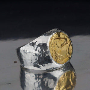 Omer Wild Horse Coin Men's Ring Handmade 925 k Silver Artisan Turkish Jewelry