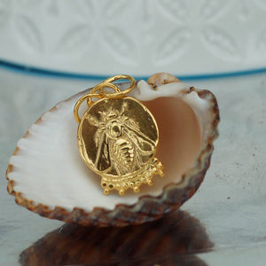925 Sterling Silver Fine Granulation Bee Coin Pendant Turkish Handmade Jewelry