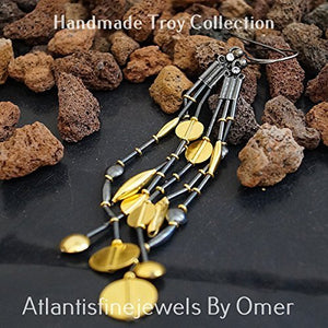 Oxidized & Vermeil Work Ancient Troy Designer Earrings Sterling Silver Handcrafted Turkish Fine Jewelry