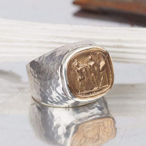 Turkish Bronze Coin Ring Handmade Designer Jewelry By Omer 925 Sterling Silver 