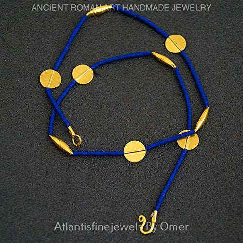 Lapis Heishi Handmade Anatolian Troy Necklace 24k Gold Over 925 Sterling Silver
