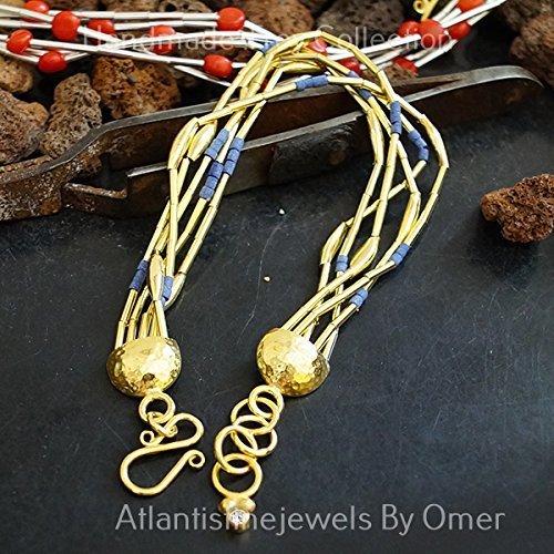 Lapis Troy Bracelet W/ Add Links, Handmade By Omer 24k Gold Over Sterling Silver