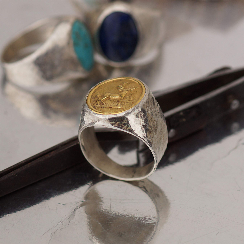 AtlantisFineJewels 925 k Sterling Silver Wide Centaur Coin Men's Ring Handmade