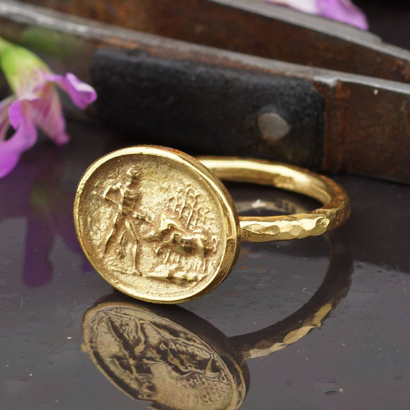 Sterling Silver 925k Ancient Roman Art Handcrafted Coin Ring 24k Gold Vermeil Si