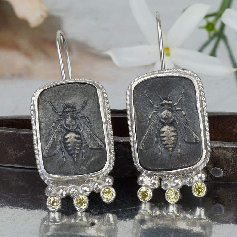 Turkish Bee Coin Earrings Handmade Designer Jewelry By Omer 925 Sterling Silver 