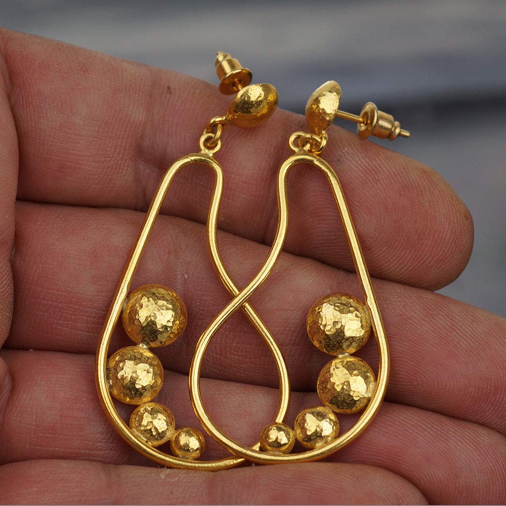 925 Silver Handmade Circle Collection Hammered Earrings By Omer 24k Gold Plated