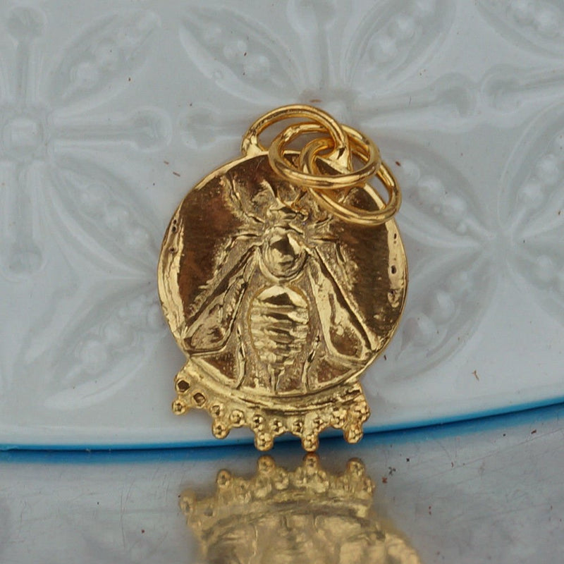 925 Sterling Silver Fine Granulation Bee Coin Pendant Turkish Handmade Jewelry
