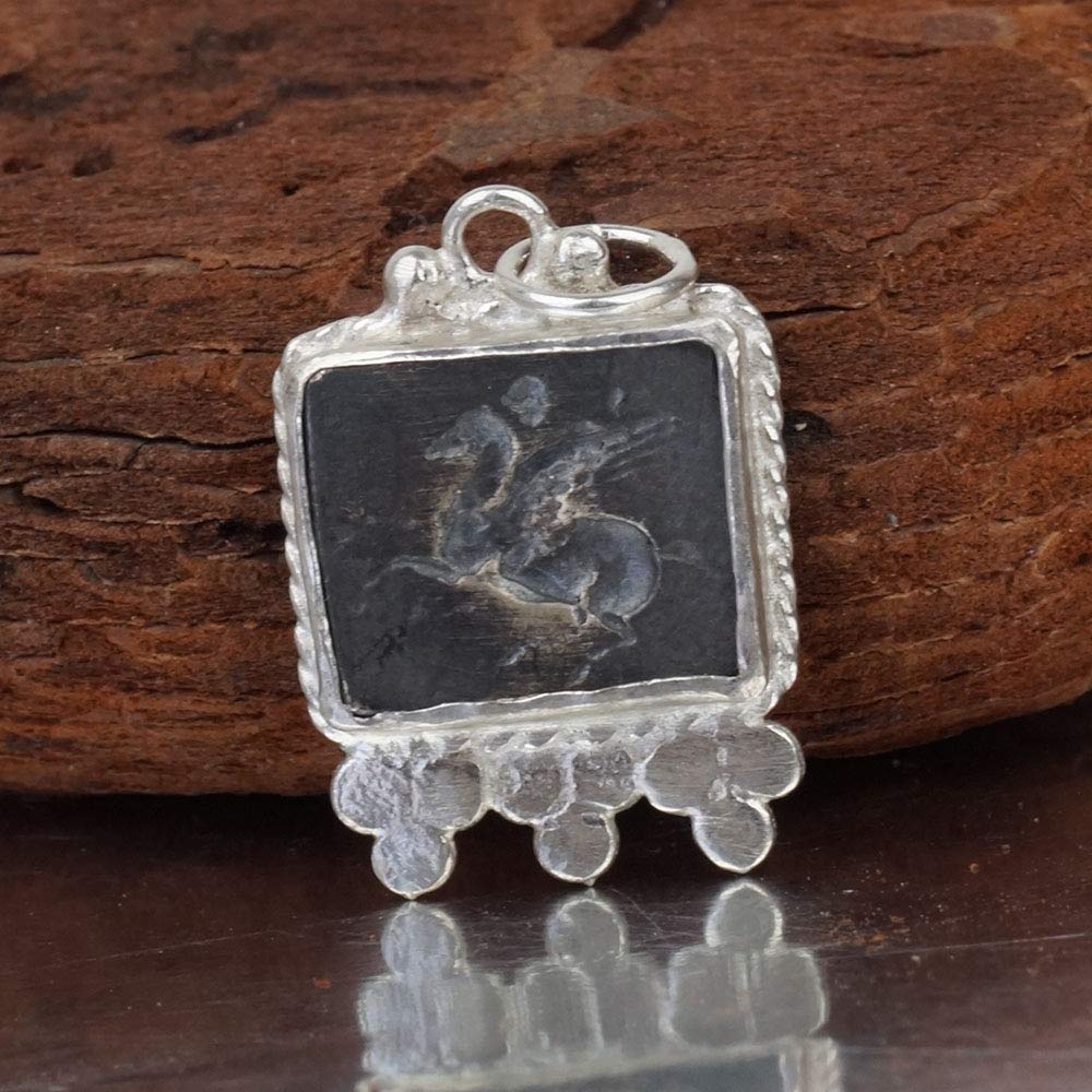 Blackened Pegasus Coin Pendant Handmade Roman Art By Omer 925 Sterling Silver