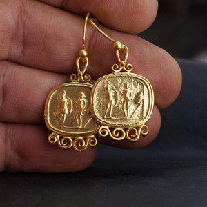 Omer 925 Sterling Silver Handmade Turkish Jewelry Coin Earrings 24k Gold Vermeil