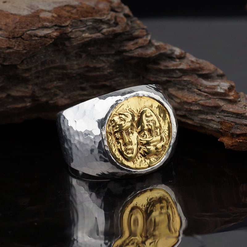 Omer Bold Collection Greek Coin Unisex Men's Ring Handmade 925 k Sterling Silver