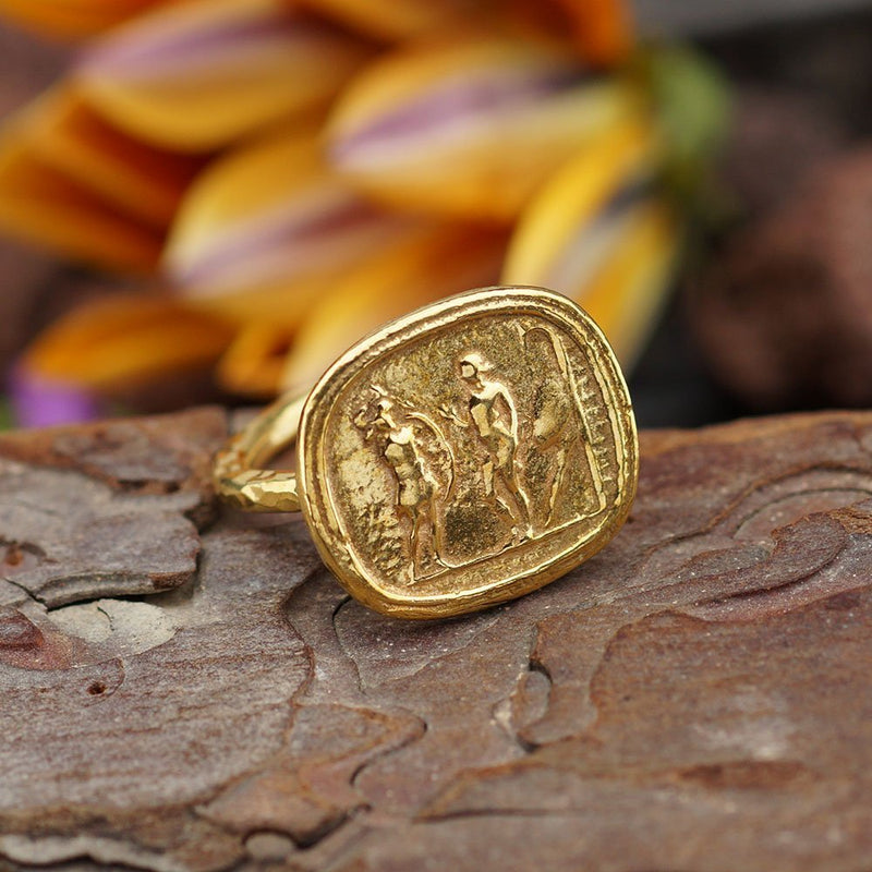 Sterling Silver 925 k Handmade Ancient Roman Art Coin Ring 24k Gold Vermeil
