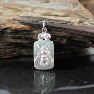 925k Sterling Silver Bee Coin Pendant W/White Topaz Turkish Fine Jewelry by Omer