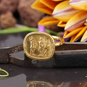 Sterling Silver 925 k Handmade Ancient Roman Art Coin Ring 24k Gold Vermeil