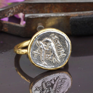  Turkish Coin Ring Handmade Designer Jewelry By Omer 925 Sterling Silver 24 k Yellow Gold Plated