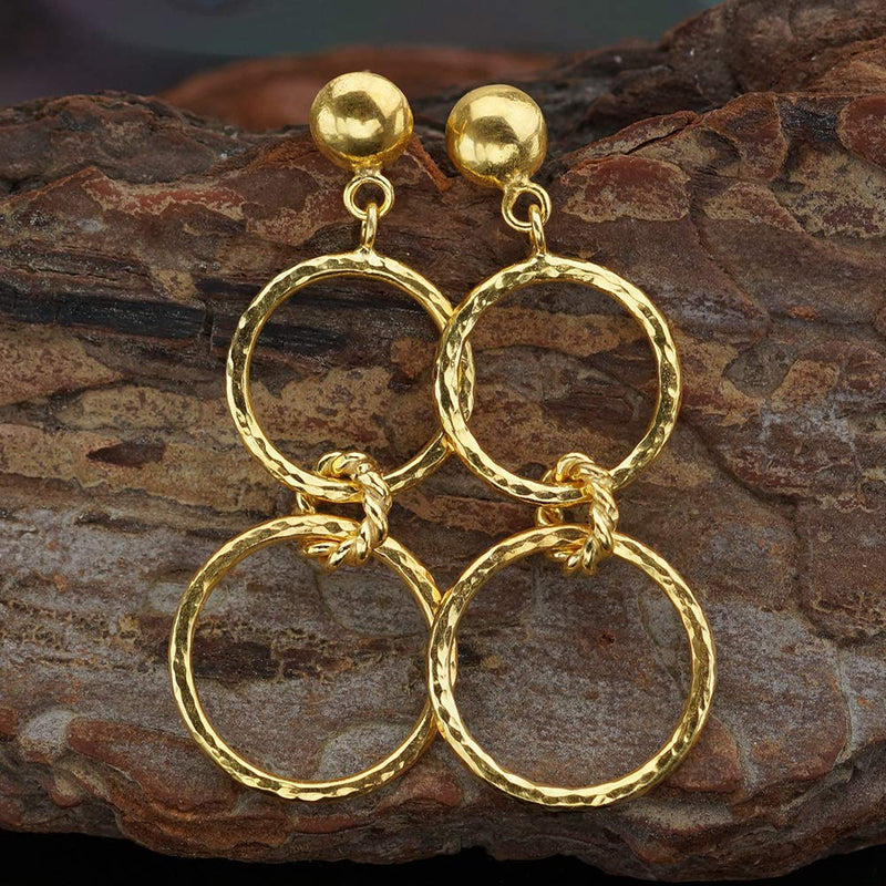 Omer 925 k Sterling Silver Hook Gold Earrings With Hammered Handmade Circles