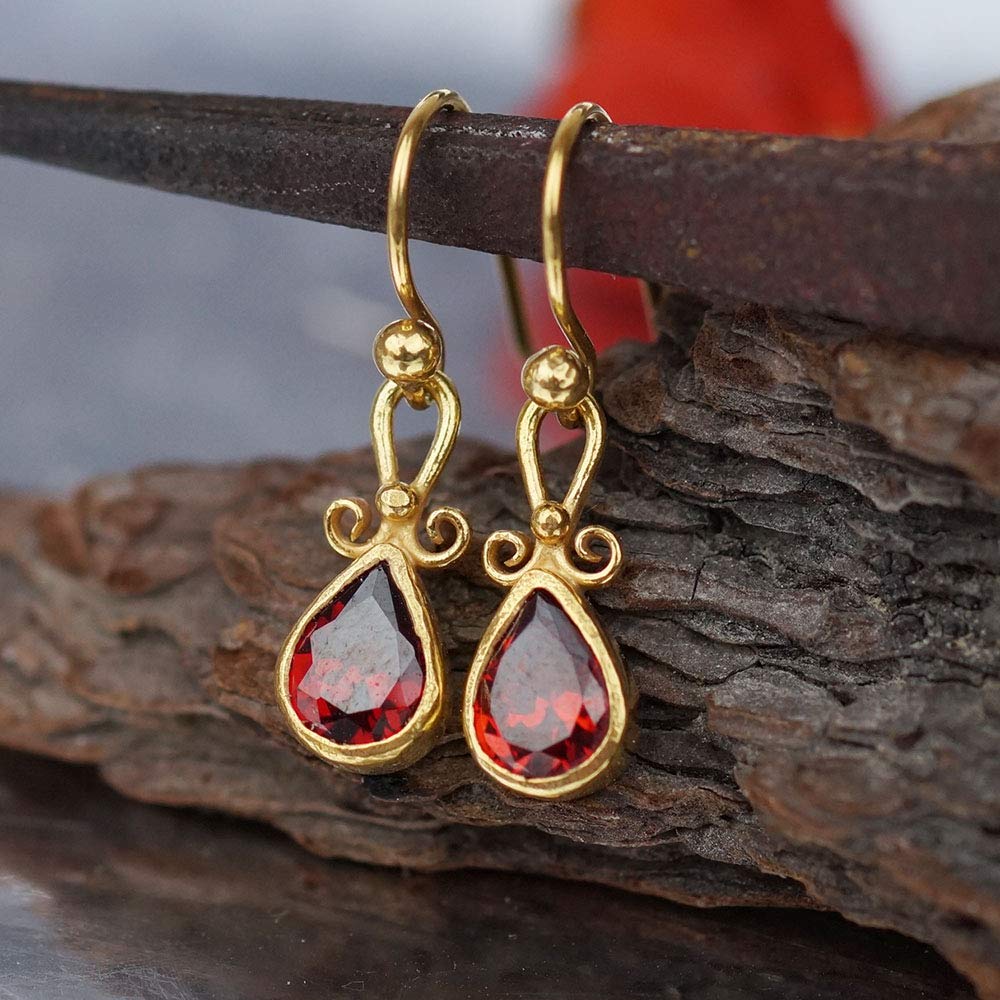 Omer 925 Sterling Silver Handmade Turkish Garnet Small Dangle Earrings *different gem stones available*