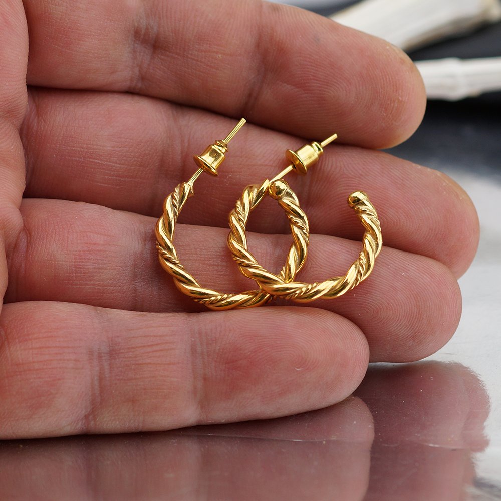 Omer 925 Fine Silver Large Twisted Hoop Earrings 24k Gold Vermeil Turkish Fine Jewelry