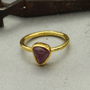 Handmade Rough Ruby Stack Ring By Omer 24k Vermeil Sterling Silver Size 6.75