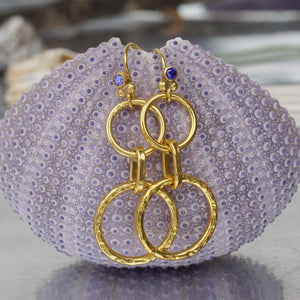 Omer 925 k Sterling Silver Hammered Circle Earrings W/Amethyst 24k Gold Vermeil