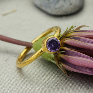 Turkish Amethyst Ring Handmade Designer Jewelry By Omer 925 Sterling Silver 24 k Yellow Gold Plated