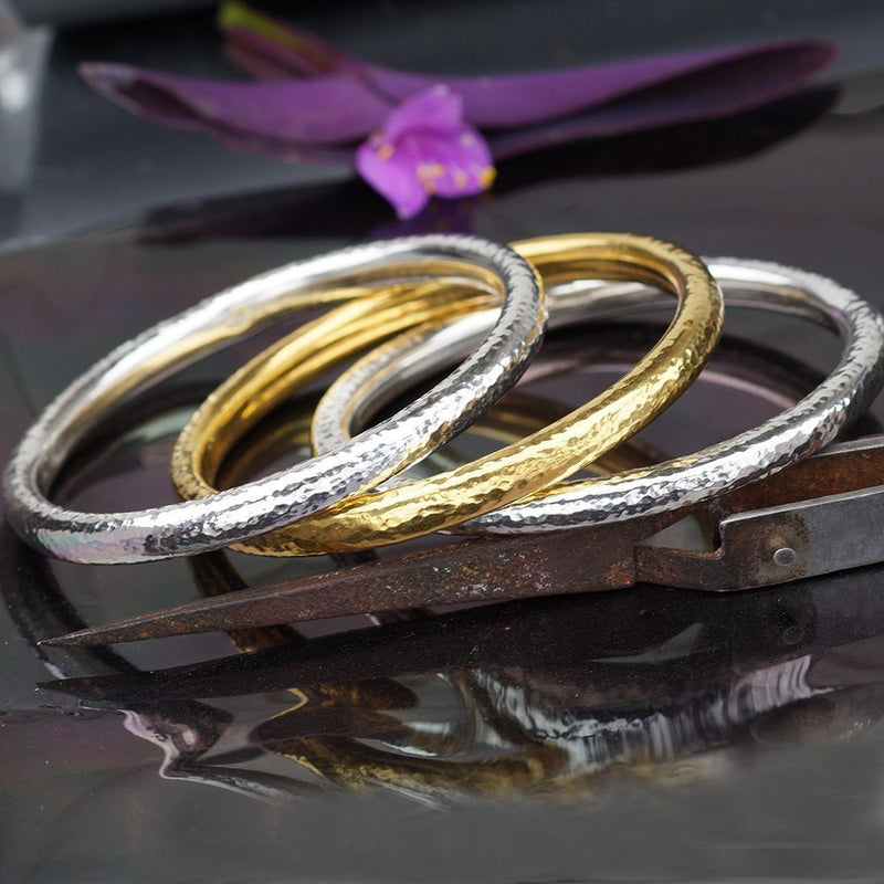 3 pcs Sterling Silver Hammered Bangle Set Handmade By Omer Turkish Jewelry