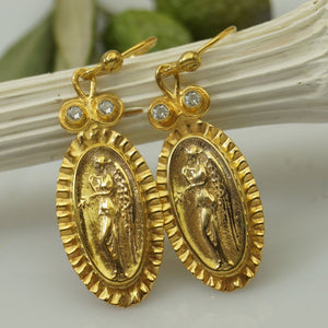 Turkish Bronze Coin Earrings Handmade Designer Jewelry By Omer 925 Sterling Silver 24 k Yellow Gold Plated
