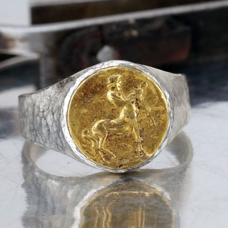 Handmade Centaur Coin Men's Ring 925 k Sterling Silver Ancient Roman Art Jewelry