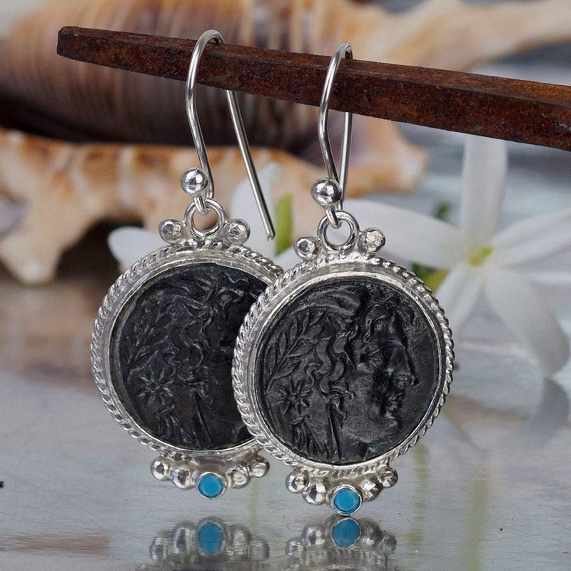 Turkish Alexander Coin Earrings Handmade Designer Jewelry By Omer 925 Sterling Silver